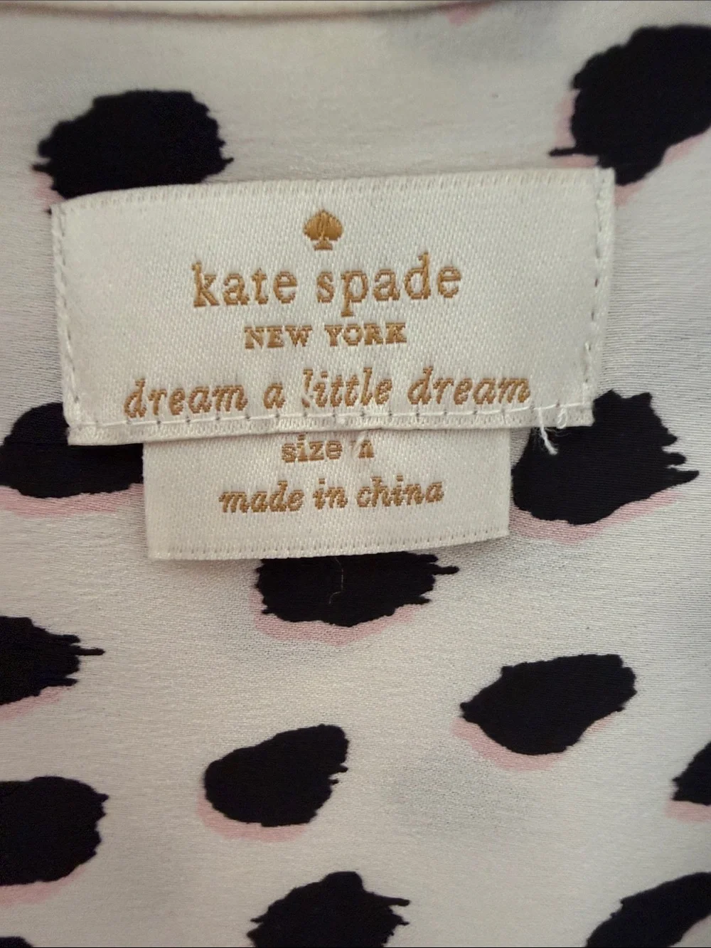 kate spade Black and White Polka-Style Print Blouse with Pink Accents